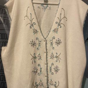 Amazing Volup 3X Vintage Embroidered Koret Sweater Vest With Pearl Buttons